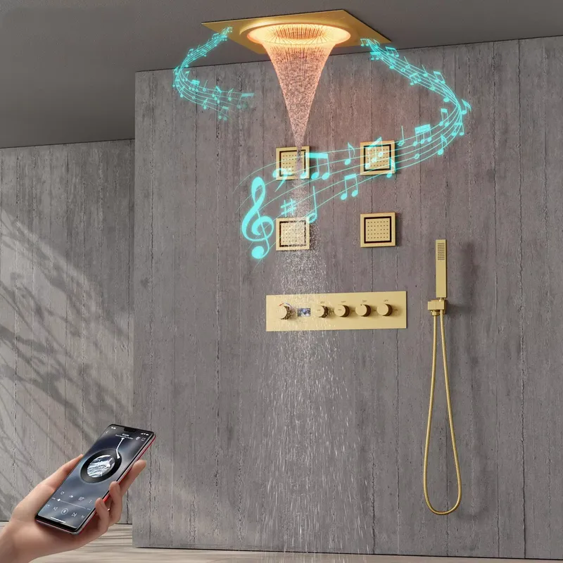 Spa & Wellness Hotel Paradiso - Intelligentes LED-Duschset Badezimmer Musik-Regenduschsystem Schwarz Matt