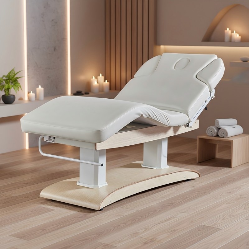 Spa Wellness Center - Maßgefertigte Massageliege mit Holzmaserung Elektrischer Spa-Wellness-Tisch